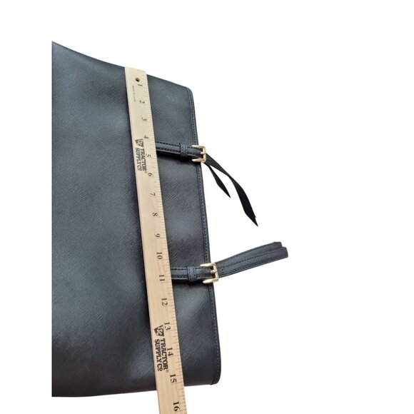 Michael Kors Sheila Medium Faux Saffiano Leather Satchel Purse Black Zip - Picture 14 of 16